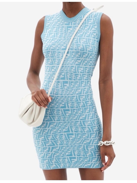 Fendi Dresses & Skirts - Fendi Vertigo FF Jacquard Knit Mini Blue Dress